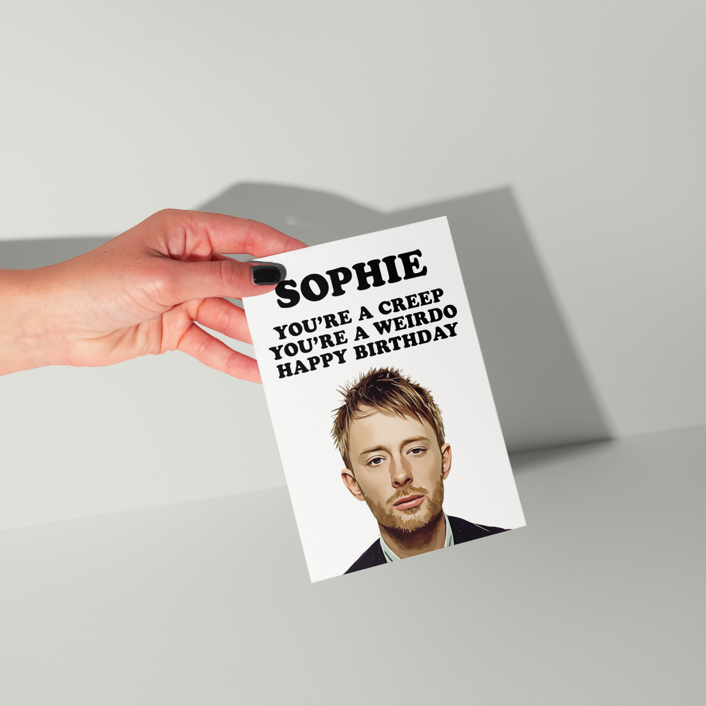 Funny Thom Yorke Personalised Birthday Card