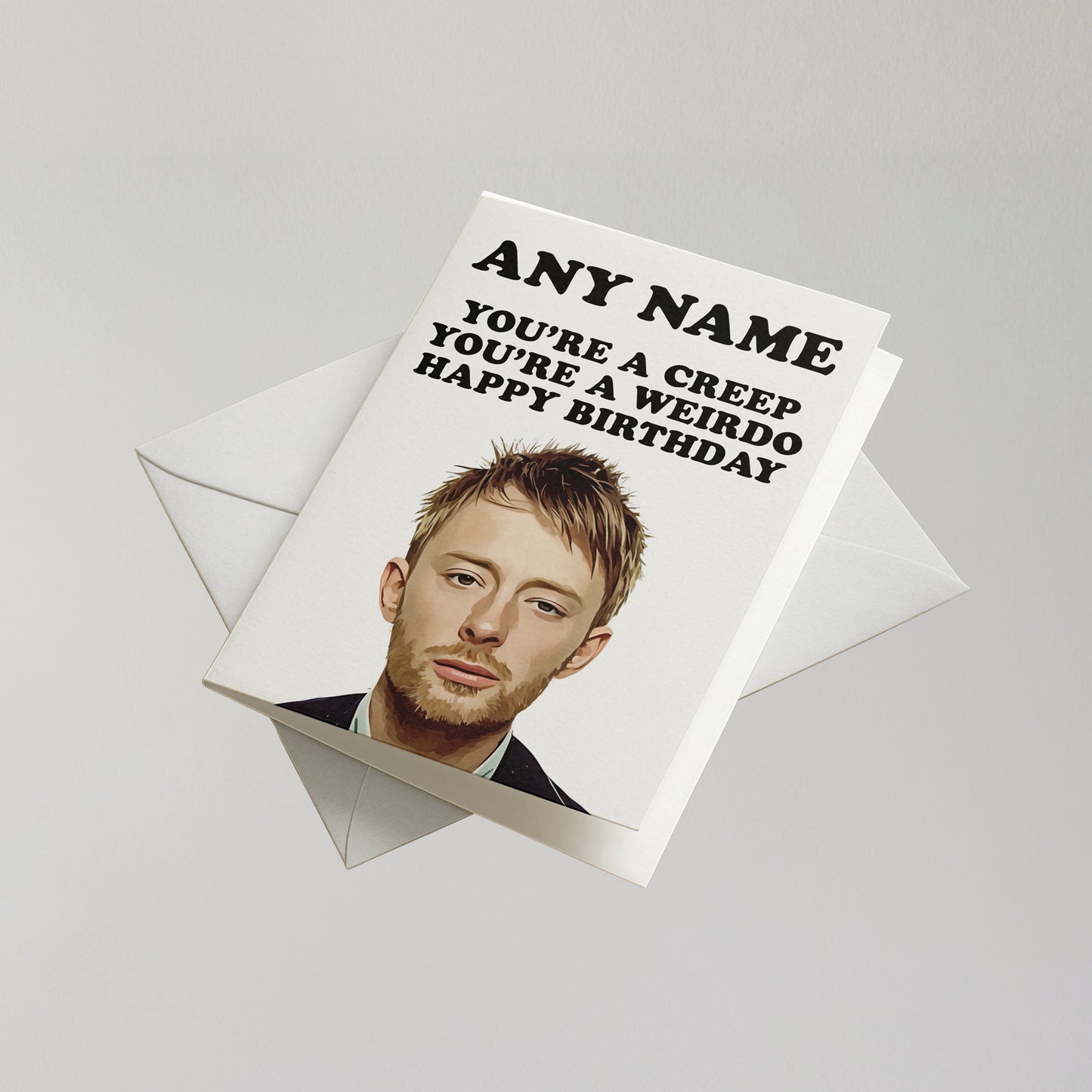 Funny Thom Yorke Personalised Birthday Card