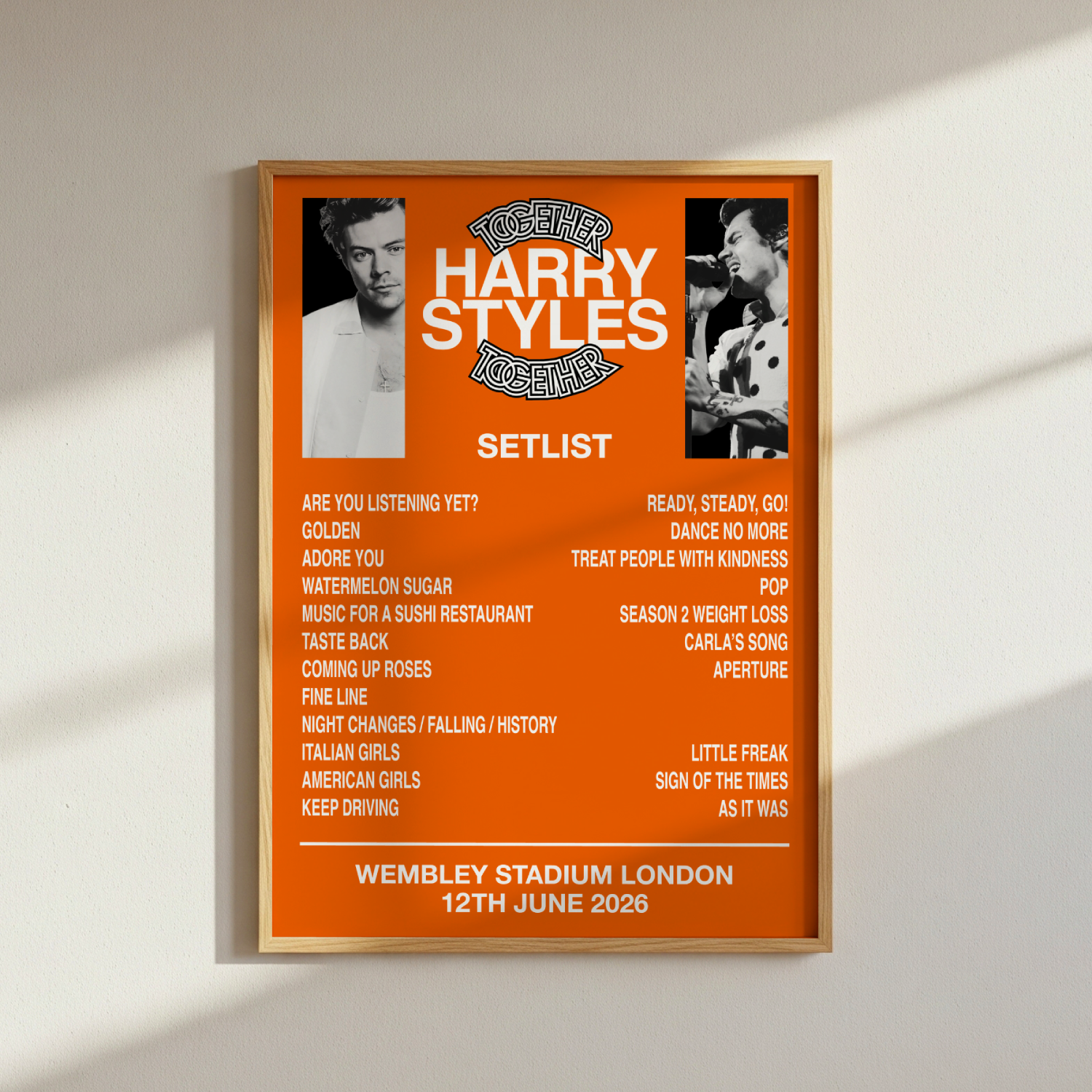 Harry Styles Together Together London 2026 Setlist Poster