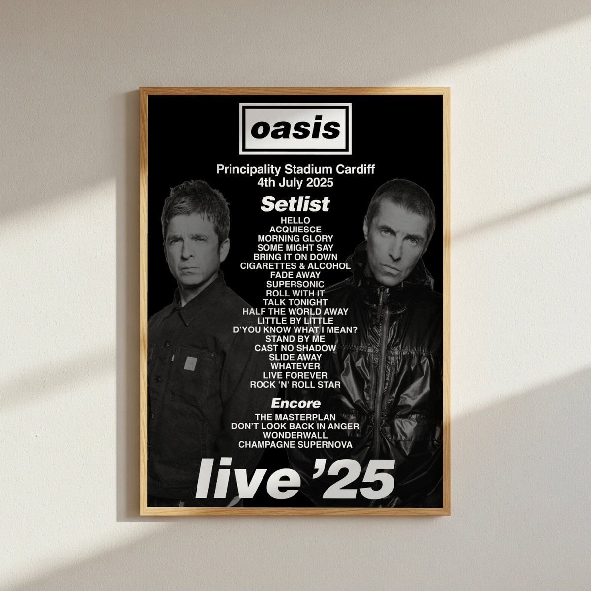Oasis Live 25 Tour Setlist Poster