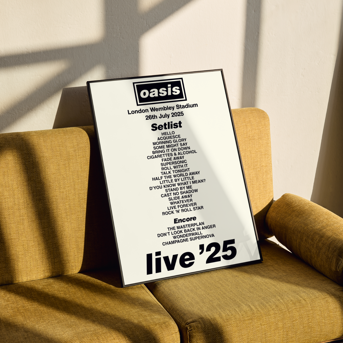 Oasis Live 25 Tour Setlist Poster