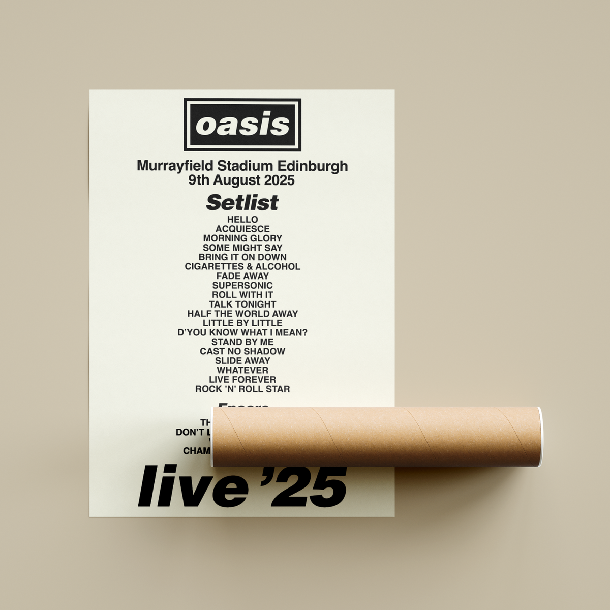Oasis Live 25 Tour Setlist Poster